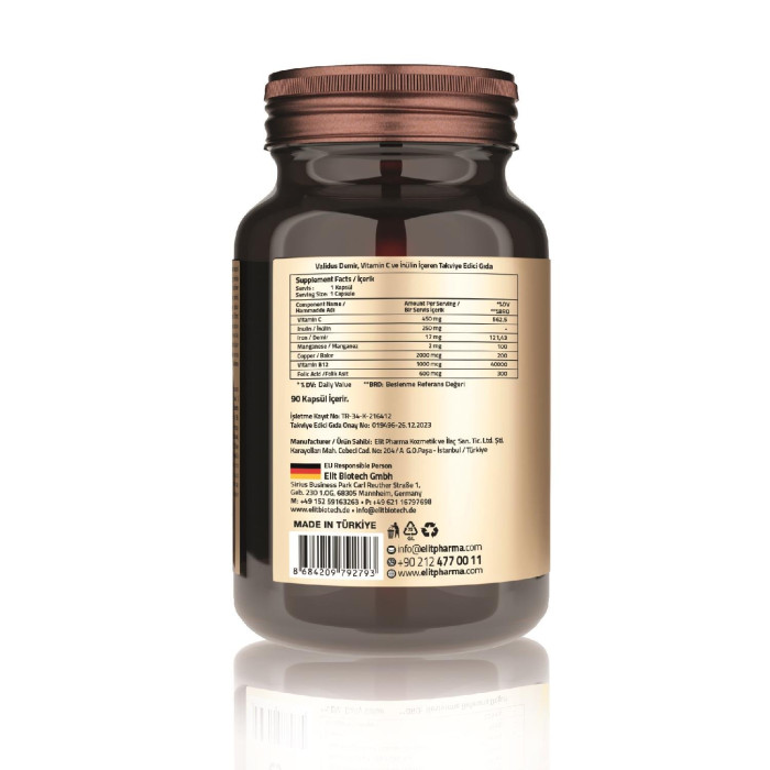 Validus Iron 17 mg + Vitamin C 450 mg + Inulin 250 mg + Vitamin B12 1000 mcg 90 Capsules