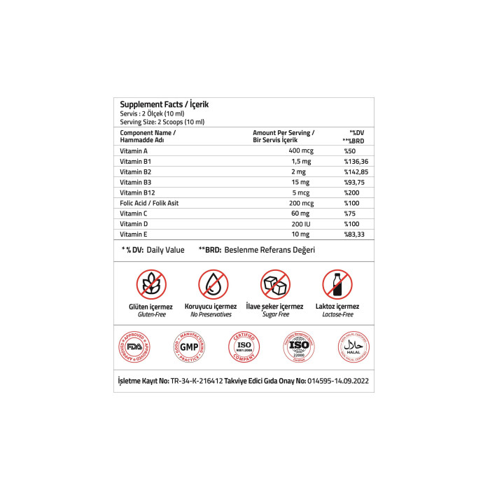 Validus Multivitamin Vitamin B12 + Vitamin B3 + Vitamin D3 + Vitamin A + Folic Acid