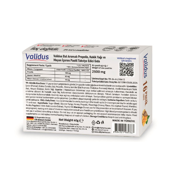 Validus Propolis + Thyme Oil + Licorice + Honey 16 Pastille
