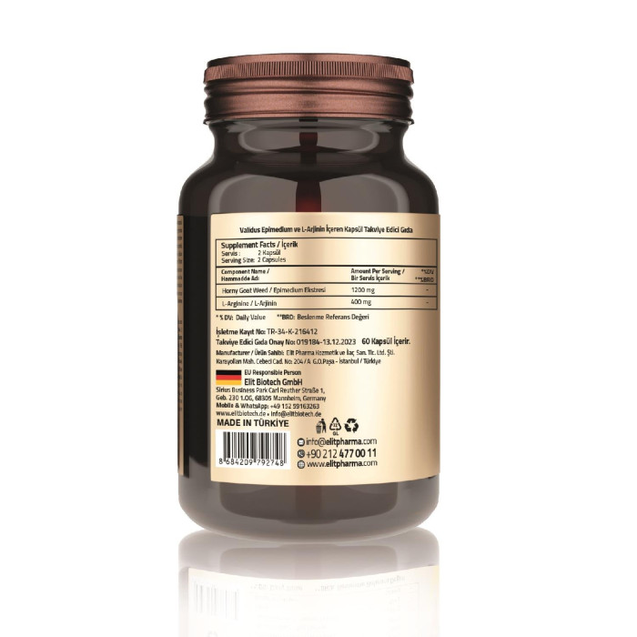 Validus Horny Goat Weed 1200 mg + L-Arginine 400 mg 60 Capsules 