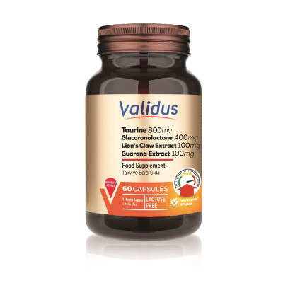 Validus Taurine 800 mg + Glucoronolactone 400  mg + Lion's Claw Extract 100 mg + Guarana Extract 100 mg 60 Capsules