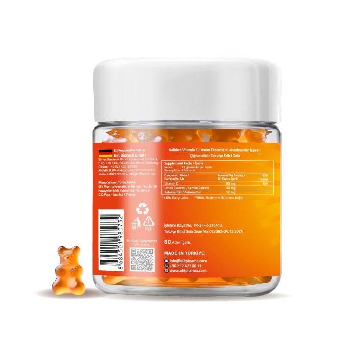 Validus Vitamin C+Citrus+Astaxantin 60 Gummy (Pectin)