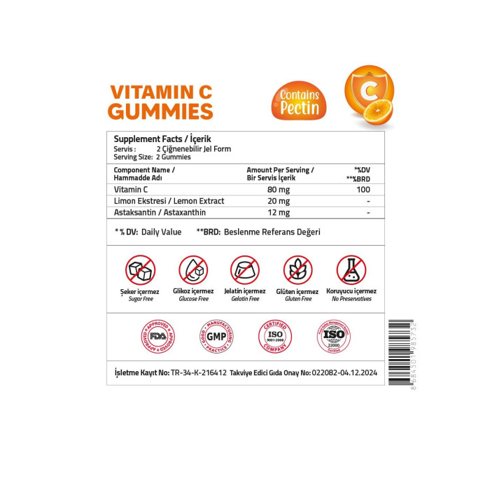 Validus Vitamin C+Citrus+Astaxantin 60 Gummy (Pectin)