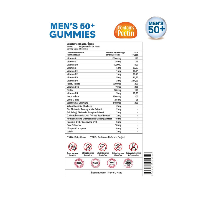 Validus Mens 50+ 60 Gummy (Pectin) 