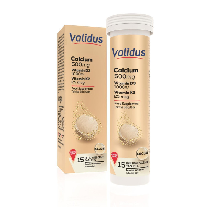 Validus Calcium + Vitamin D3 + Vitamin K2 15 Effervescent Tablets