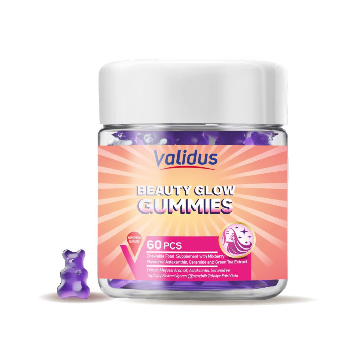 Validus Beauty Glow Astaxantin 40 mg + Seramid 30 mg + Vitamin E + Yeşil Çay 60 Gummy (Pectin)