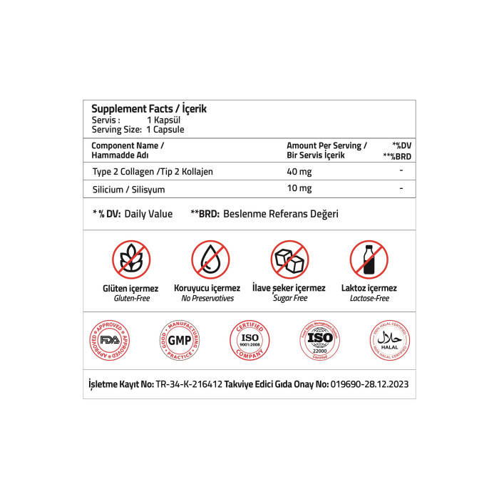 Validus Type II Collagen 40 mg + Silicium 10 mg 30 Capsules
