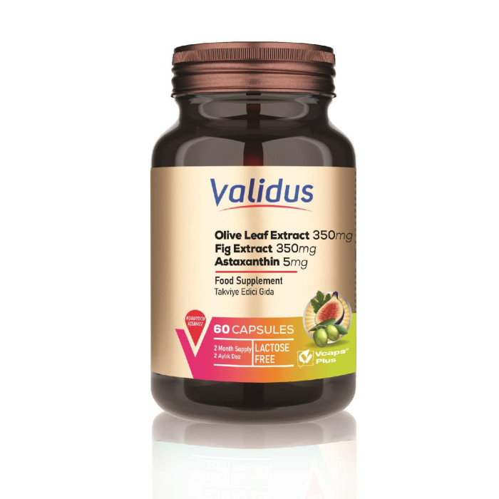 Validus Olive Leaf Extract 350 mg + Fig Extract 350 mg + Astaxanthin 5 mg 60 Capsules (Vcaps)