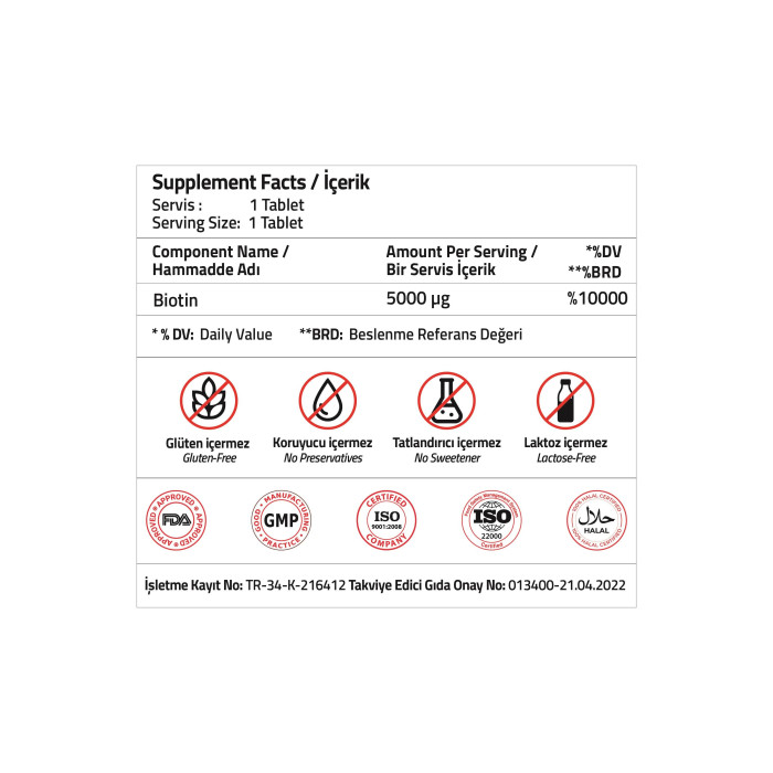 Validus Biotin 5000 mcg 60 Tablets