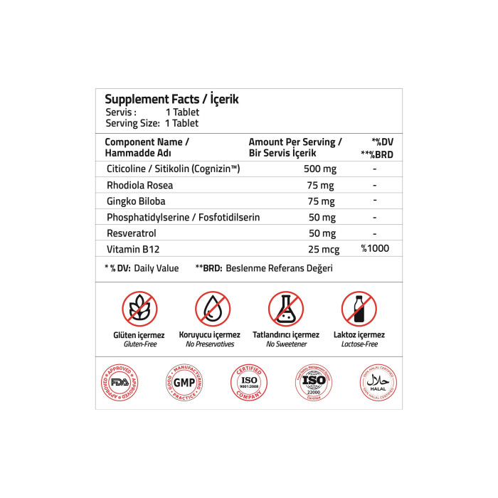 Validus Cognizin Citicoline 500 mg 30 Tablets  