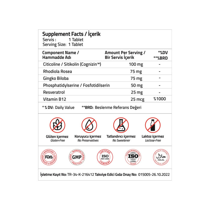 Validus Cognizin Citicoline 100 mg 30 Tablets