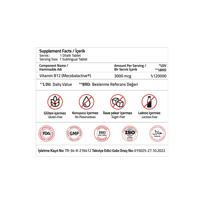 Validus Vitamin B12 3000 mcg Sublingual 30 Blister Tablets 