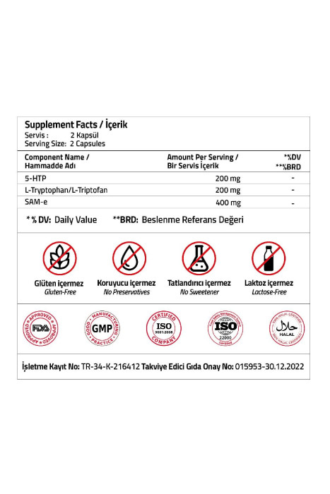 Validus Extra Smile 5-HTP 200 mg + L-Tryptophan 200 mg + SAM-e 400 mg 30 Capsules (Vcaps Plus)