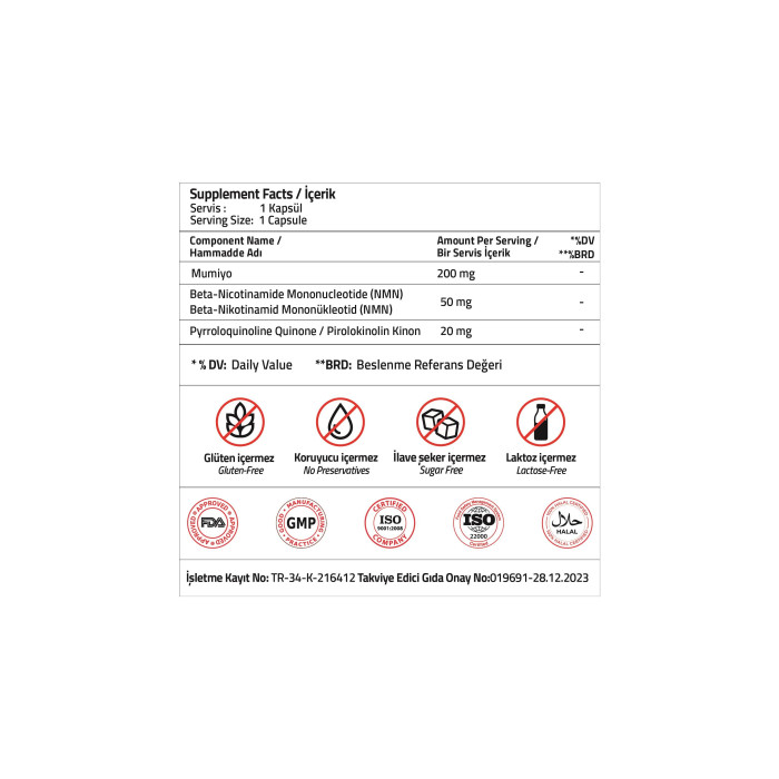 Validus NMN 50 mg + Mumiyo 200 mg + PQQ 20 mg 30 Capsules