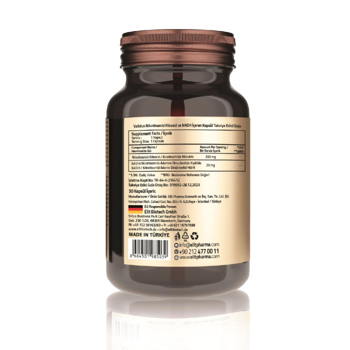 Validus Nikotinamid Ribosid 300 mg + NADH 20 mg 30 Capsules