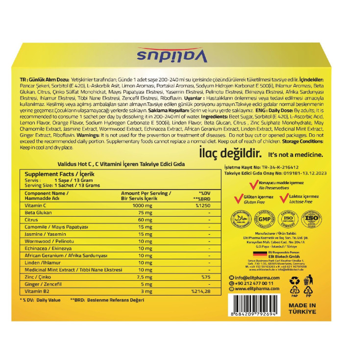 Validus Hot C 13 gr x 12 Sachet 
