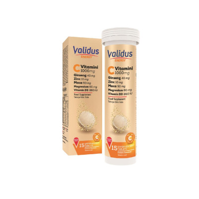 Validus Energy Vitamin C 1000 Mg + Ginseng + Zinc + Maca + Vitamin D3 + Magnesium 15 Effervescent Tablets