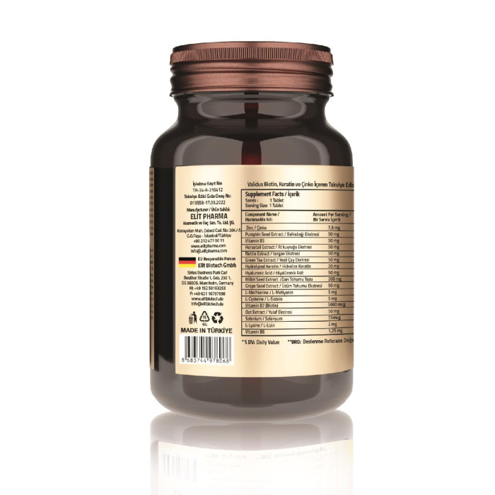 Validus Biotin + Keratin + Zinc (30 таблеток)