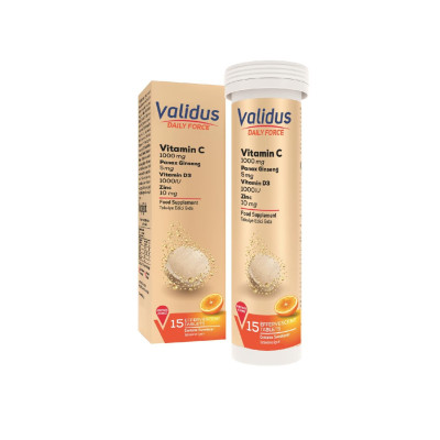 Validus Daily Force Vitamin C + Panax Ginseng + Zinc + Vitamin D3 15 Effervescent Tablets 